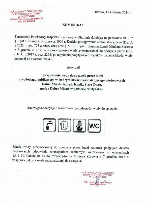Komunikat Państwowego Powiatowego Inspektora Sanitarnego w Olsztynie 